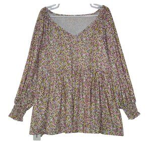Women's Bohemian Floral Print Long Sleeve Blouse Tops 2XL NWT.